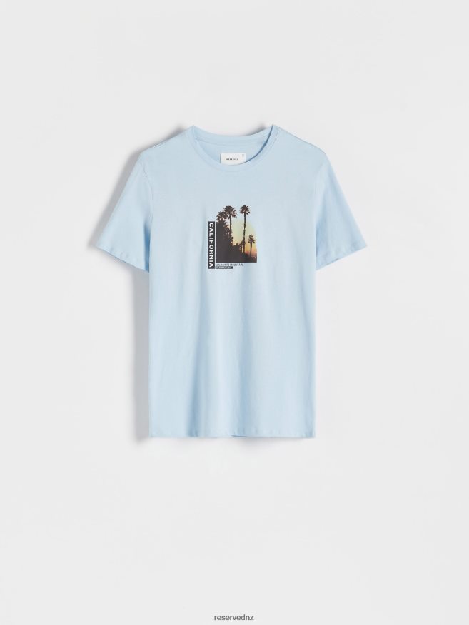 Reserved Men New Regular Fit T-Shirt With Print P6H08T1236 Apparel Pale Blue