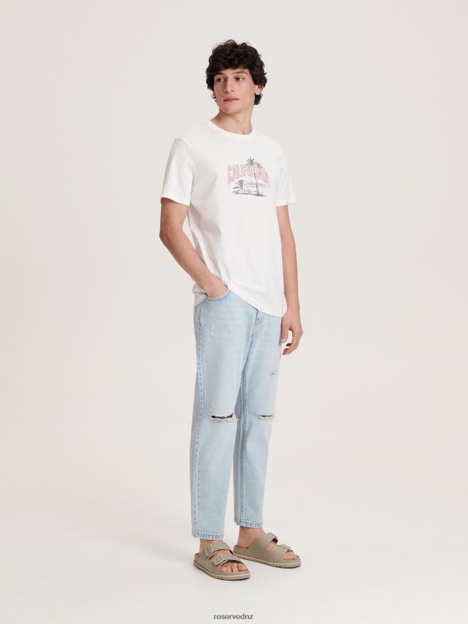 Reserved Men New Regular Fit T-Shirt With Print P6H08T1240 Apparel Cream