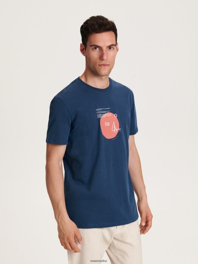 Reserved Men New Regular Fit T-Shirt With Print P6H08T1242 Apparel Navy