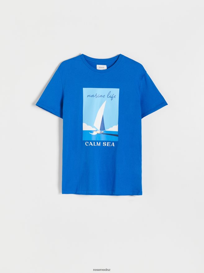 Reserved Men New Regular Fit T-Shirt With Print P6H08T1261 Apparel Blue