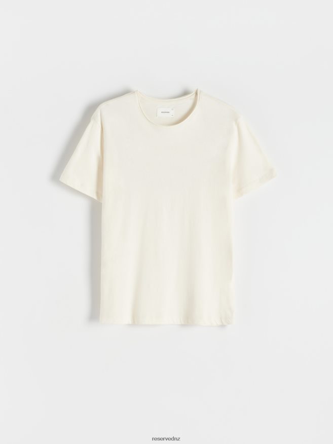 Reserved Men Regular Fit T-Shirt With Linen Blend P6H08T1252 Apparel Cream