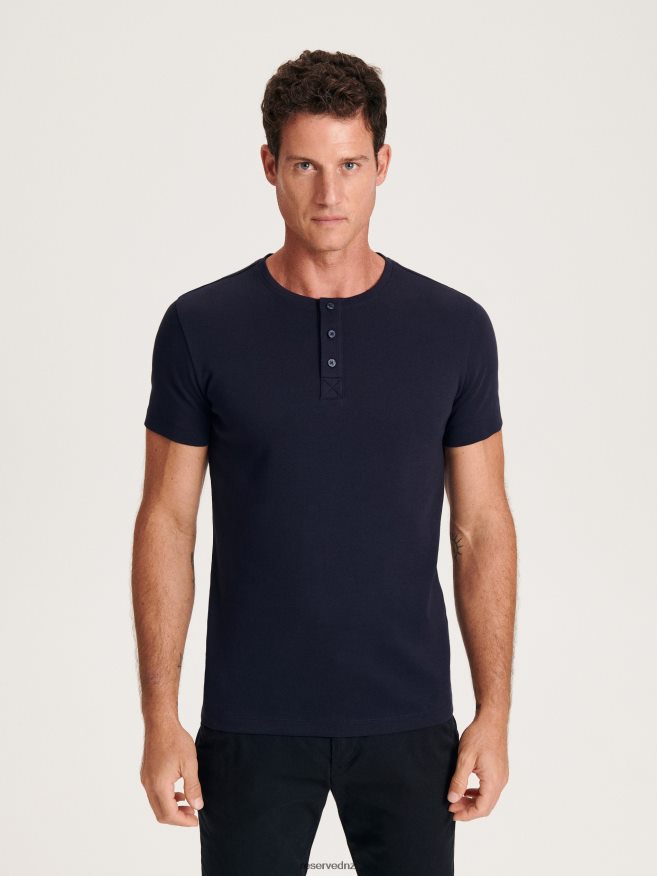 Reserved Men Slim Fit T-Shirt With Button-Fastened Neck P6H08T1205 Apparel Navy