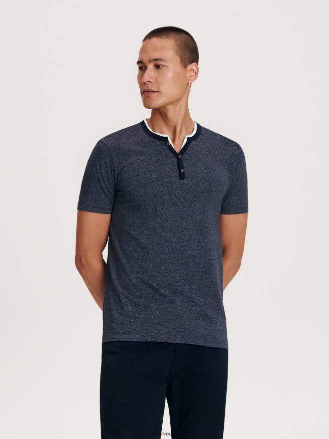 Reserved Men Slim Fit T-Shirt With Button-Fastened Neck P6H08T1235 Apparel Navy