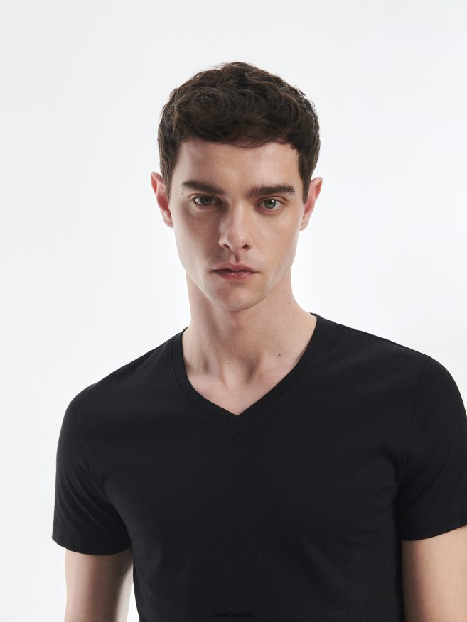 Reserved Men Slim Fit V-Neck T-Shirt P6H08T1187 Apparel Black