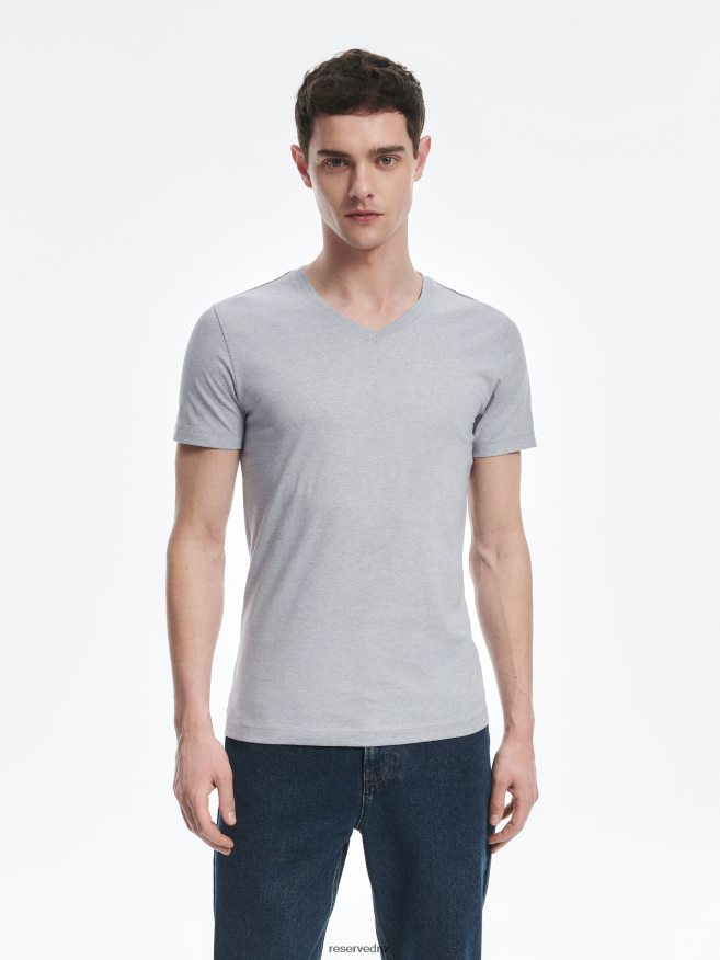 Reserved Men Slim Fit V-Neck T-Shirt P6H08T1210 Apparel Blue