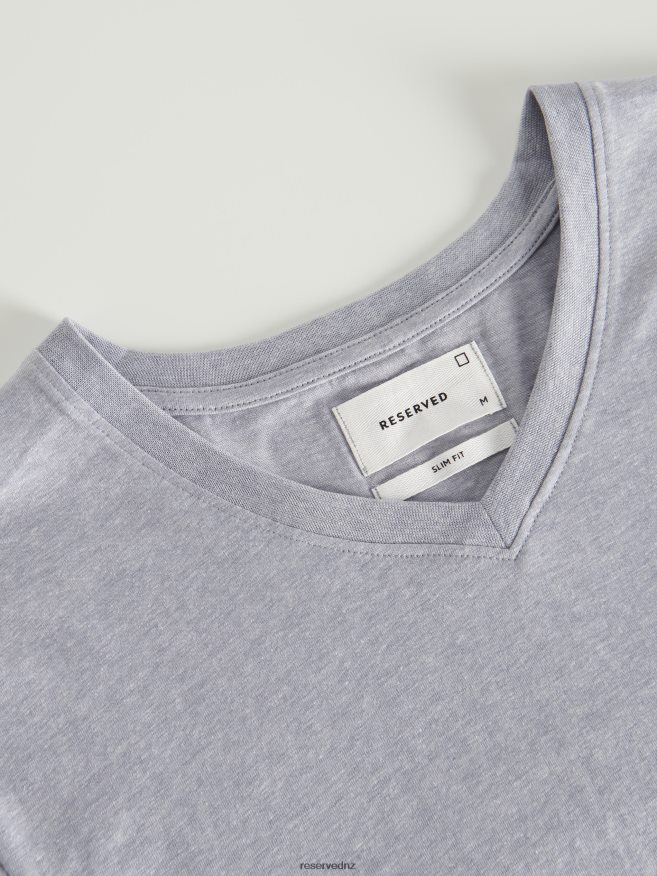 Reserved Men Slim Fit V-Neck T-Shirt P6H08T1210 Apparel Blue