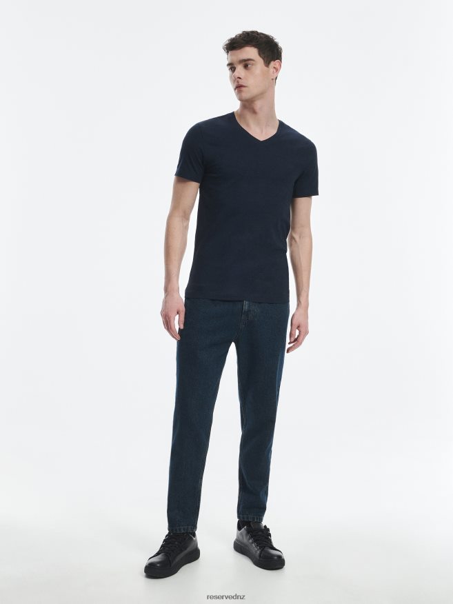 Reserved Men Slim Fit V-Neck T-Shirt P6H08T1212 Apparel Navy