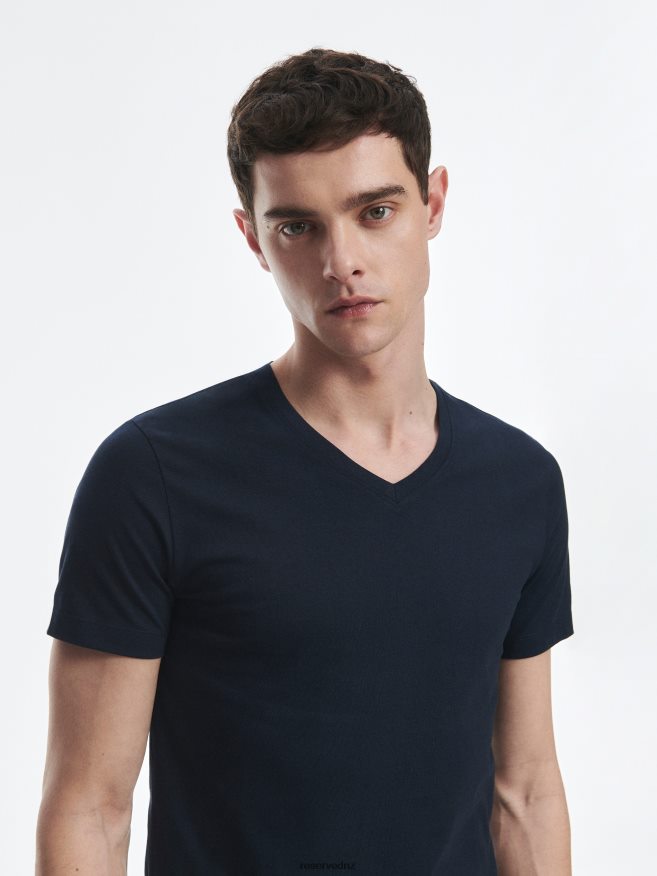 Reserved Men Slim Fit V-Neck T-Shirt P6H08T1212 Apparel Navy