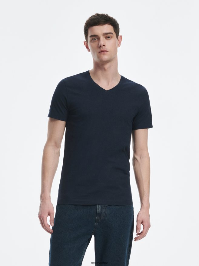 Reserved Men Slim Fit V-Neck T-Shirt P6H08T1212 Apparel Navy