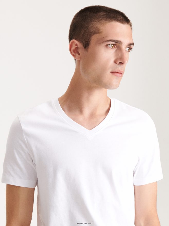 Reserved Men Slim Fit V-Neck T-Shirt P6H08T1217 Apparel White