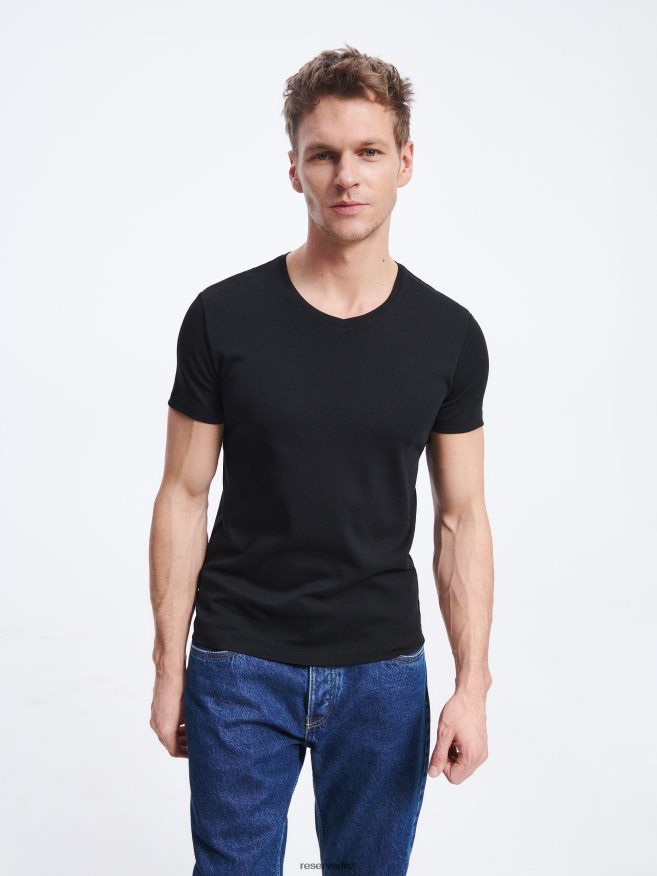 Reserved Men Slim Fit V-Neck T-Shirt P6H08T1286 Apparel Black