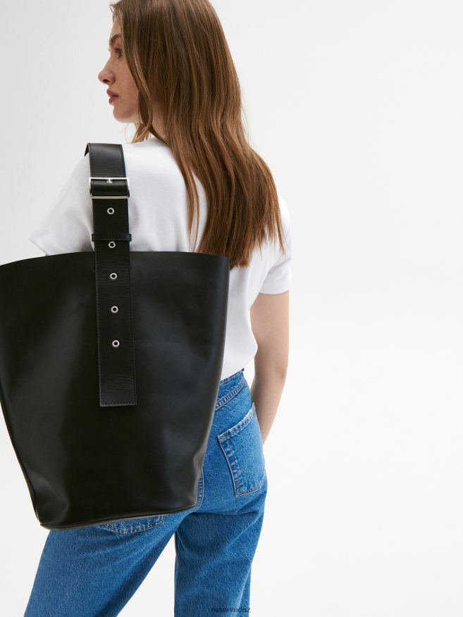 Reserved Women Leather Shopper Bag P6H08T989 Accessory Black