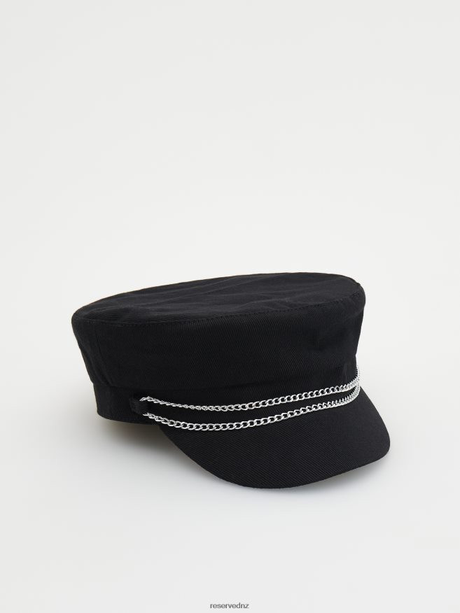 Reserved Women Baker Boy Hat With Chain Detail P6H08T1003 Accessory Black