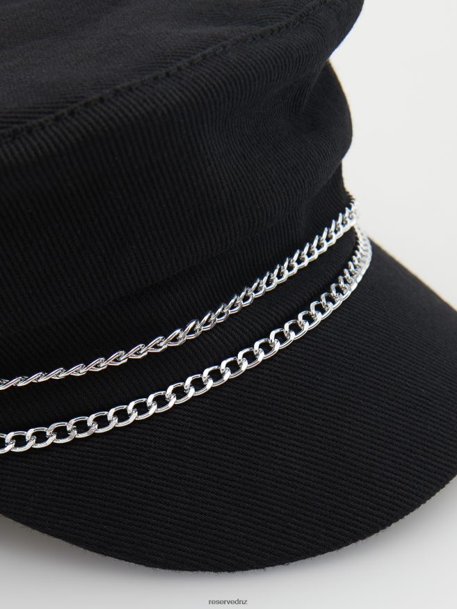 Reserved Women Baker Boy Hat With Chain Detail P6H08T1003 Accessory Black