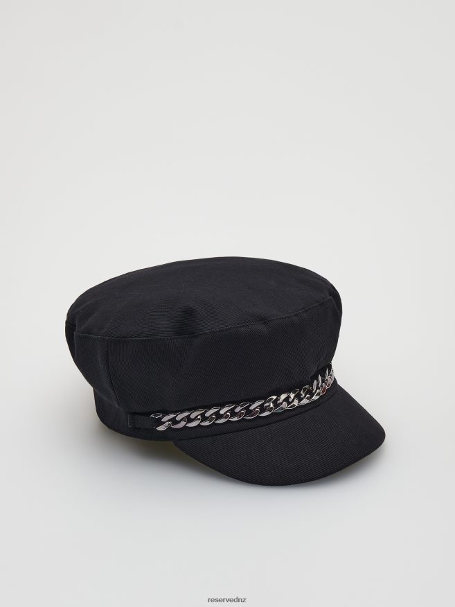 Reserved Women Baker Boy Hat With Chain Detail P6H08T1004 Accessory Black