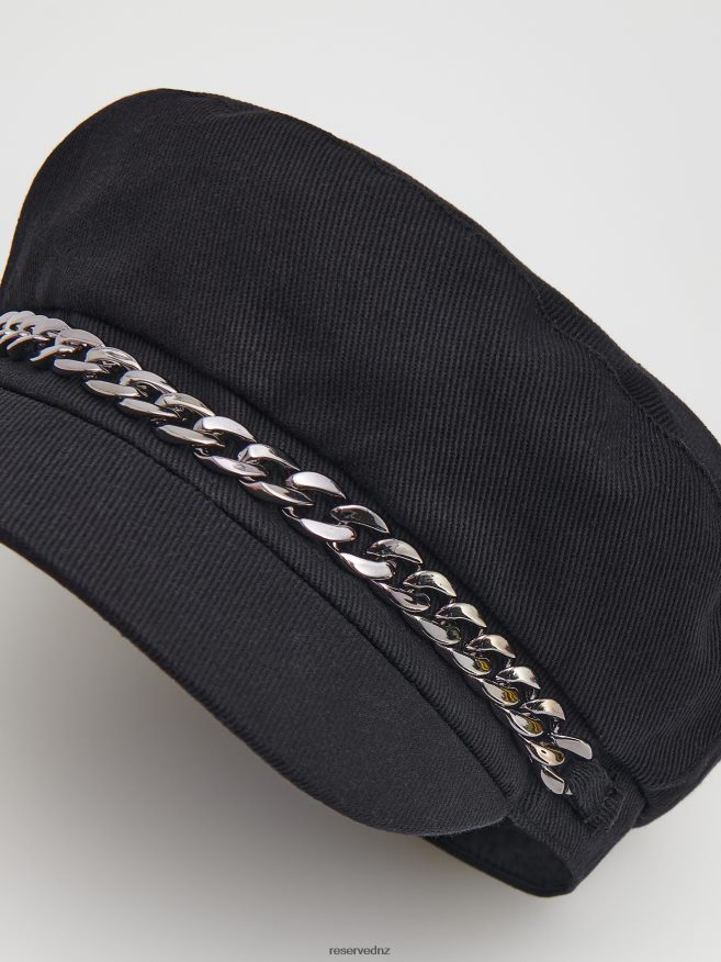 Reserved Women Baker Boy Hat With Chain Detail P6H08T1004 Accessory Black