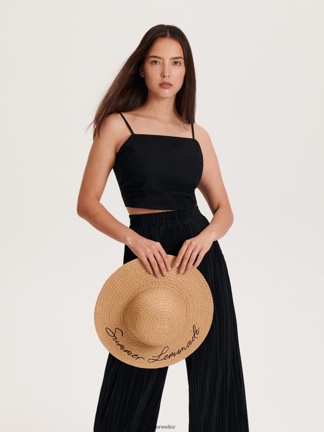 Reserved Women Woven Hat With Slogan P6H08T1011 Accessory Wheat