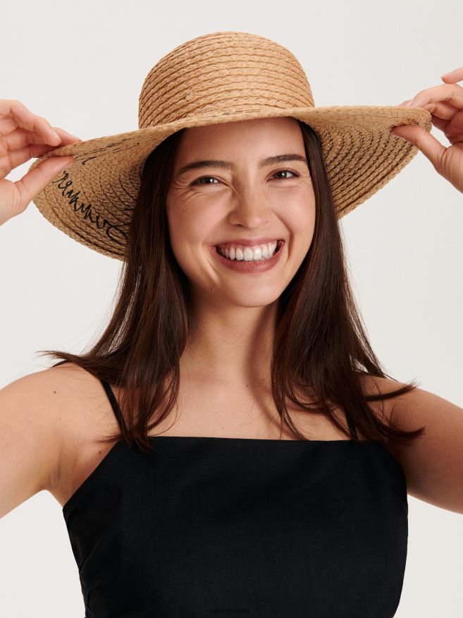 Reserved Women Woven Hat With Slogan P6H08T1011 Accessory Wheat