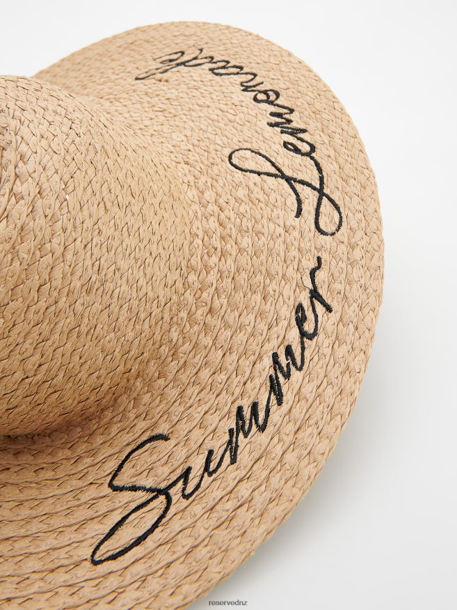 Reserved Women Woven Hat With Slogan P6H08T1011 Accessory Wheat