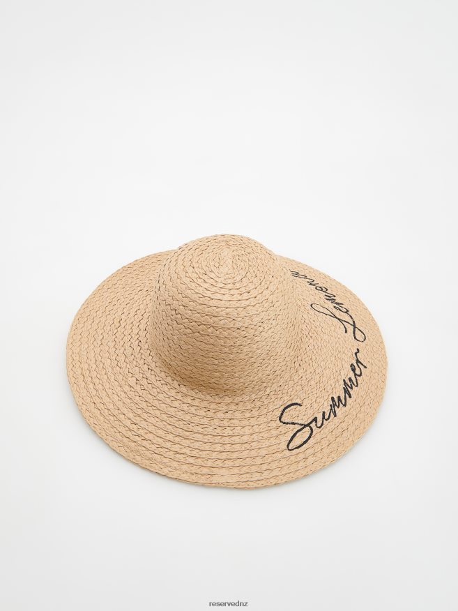 Reserved Women Woven Hat With Slogan P6H08T1011 Accessory Wheat