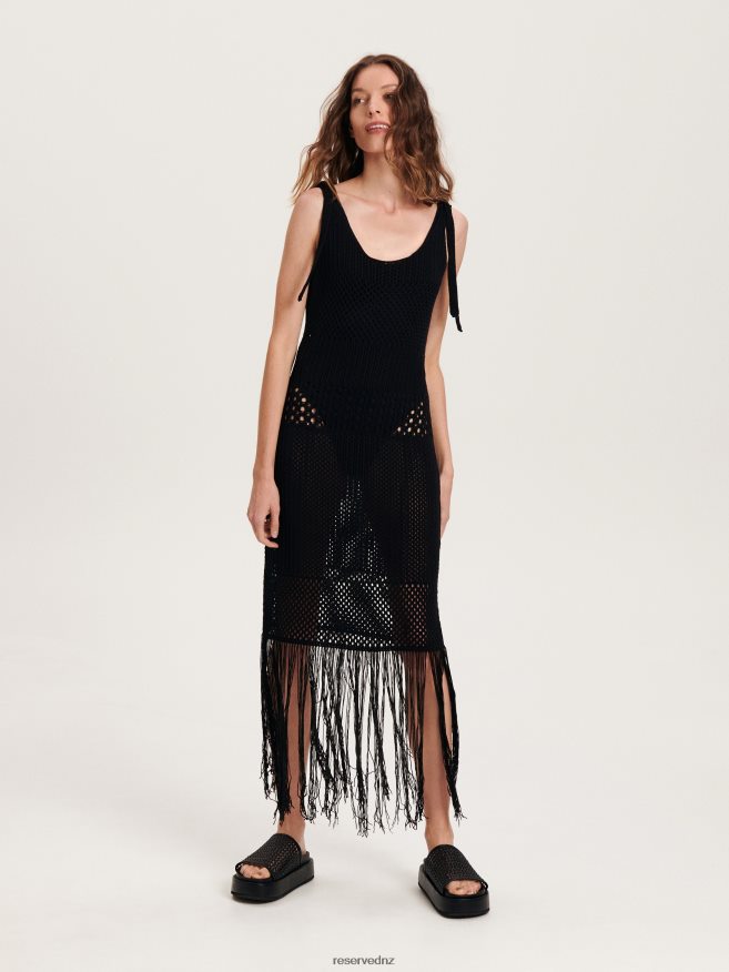 Reserved Women Dress With Fringe Hem P6H08T1065 Apparel Black