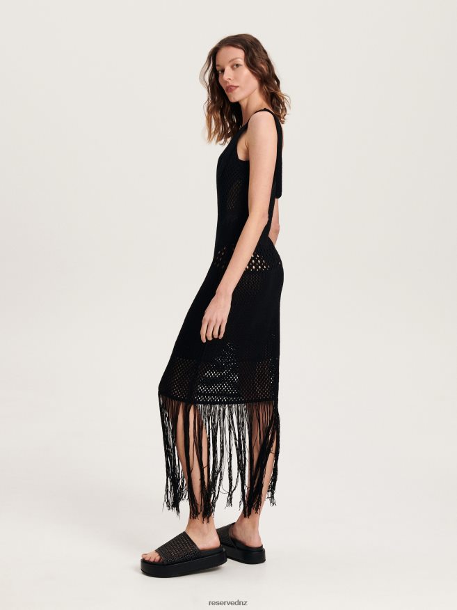 Reserved Women Dress With Fringe Hem P6H08T1065 Apparel Black