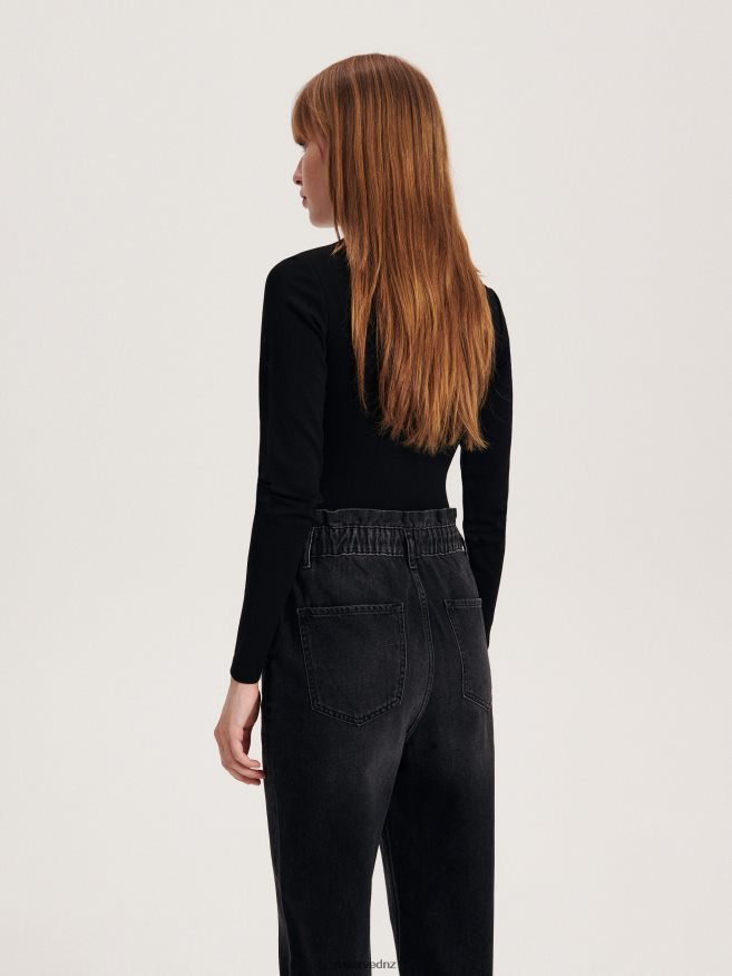 Reserved Women Paperbag Jeans P6H08T743 Apparel Black