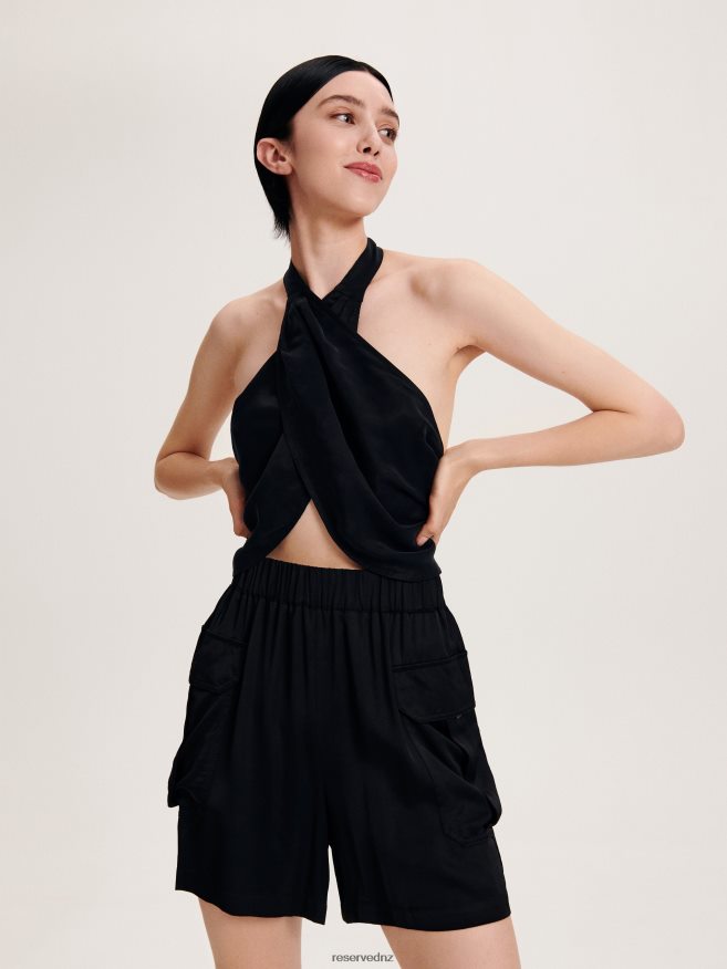 Reserved Women Cargo Shorts P6H08T581 Apparel Black