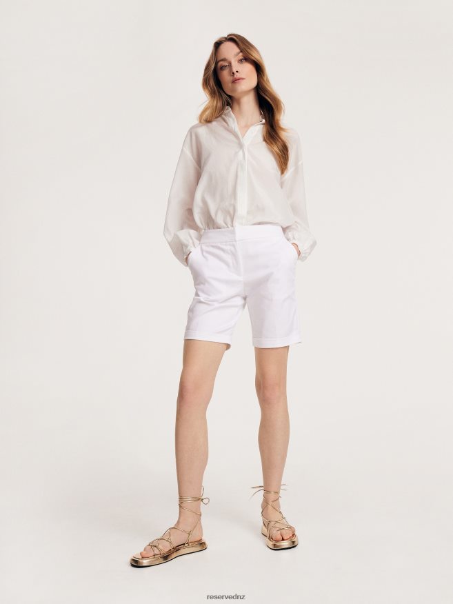 Reserved Women Cotton Rich Shorts P6H08T30 Apparel White