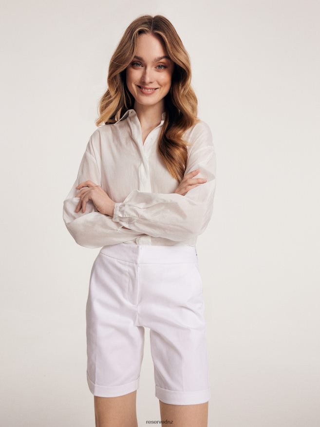 Reserved Women Cotton Rich Shorts P6H08T30 Apparel White