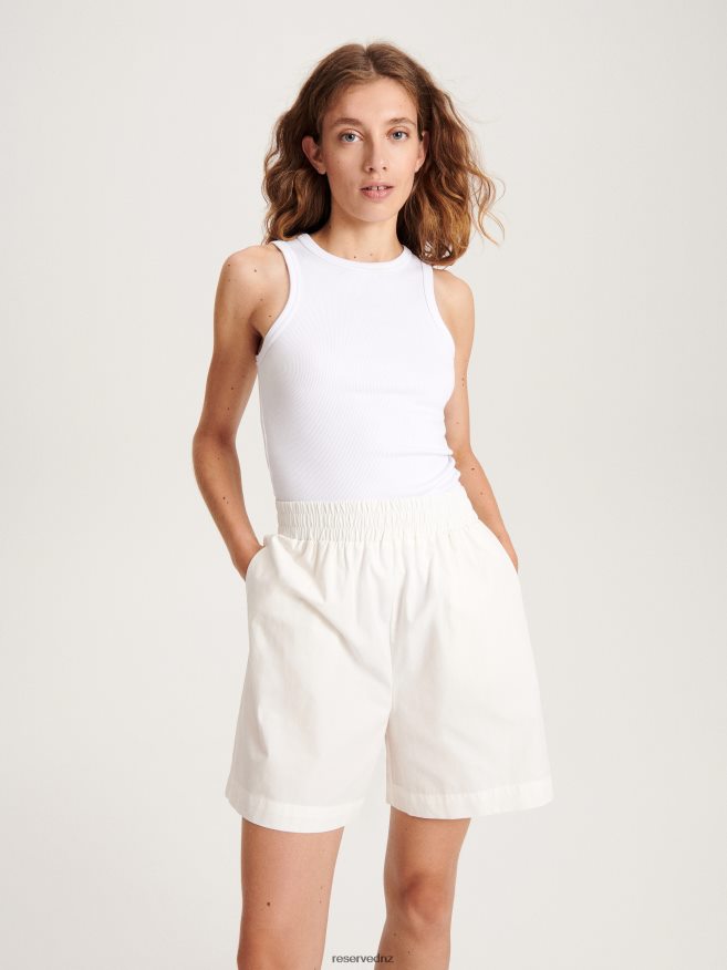 Reserved Women Cotton Rich Shorts P6H08T561 Apparel White