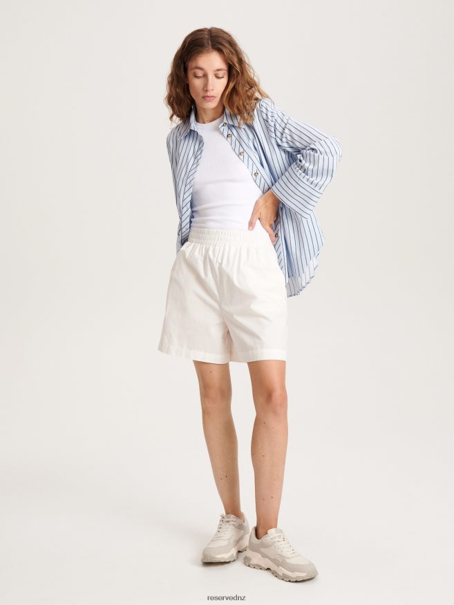 Reserved Women Cotton Rich Shorts P6H08T561 Apparel White