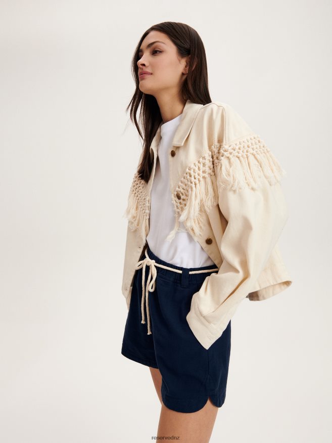 Reserved Women Cotton Shorts With Tie Detail P6H08T598 Apparel Navy