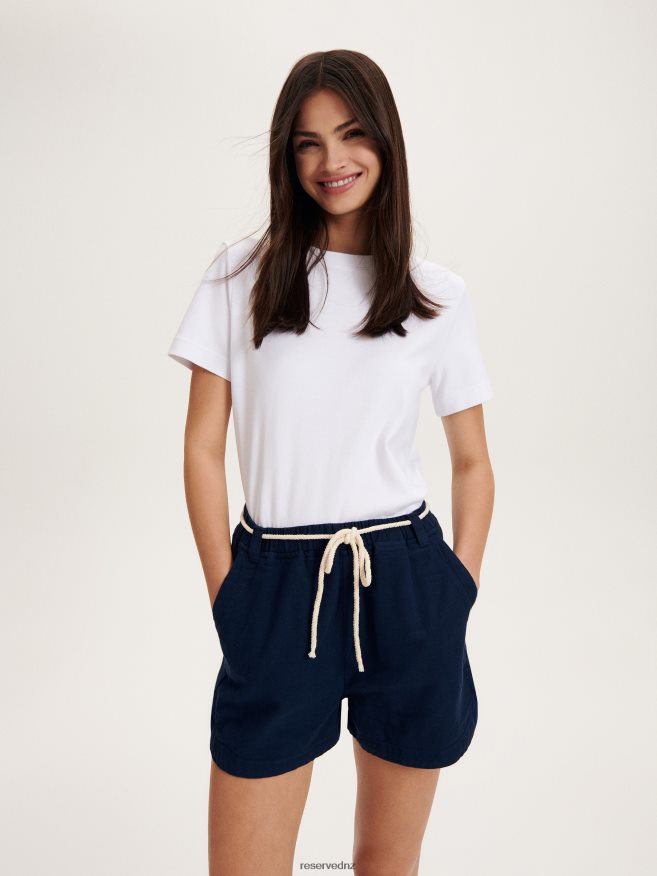 Reserved Women Cotton Shorts With Tie Detail P6H08T598 Apparel Navy
