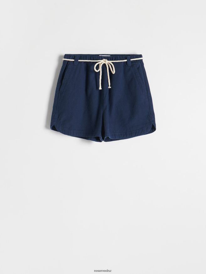 Reserved Women Cotton Shorts With Tie Detail P6H08T598 Apparel Navy