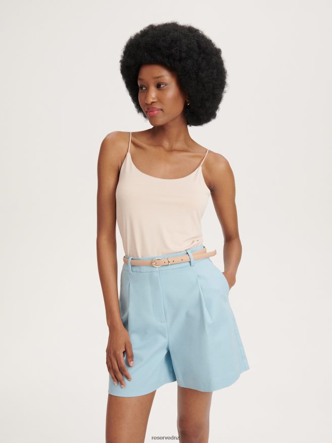 Reserved Women Shorts With Faux Leather Belt P6H08T573 Apparel Light Blue