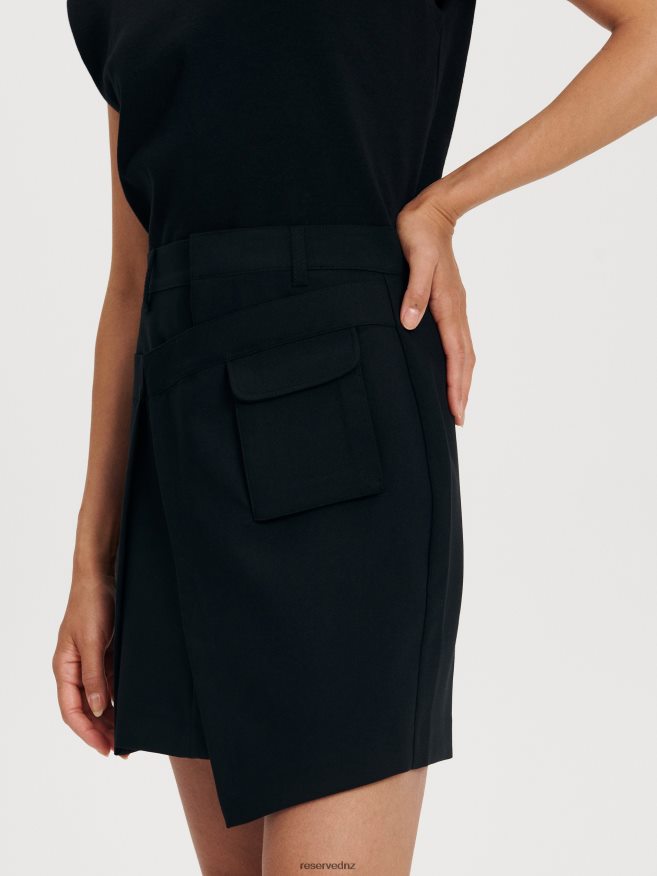 Reserved Women Asymmetric Mini Skirt P6H08T62 Apparel Black