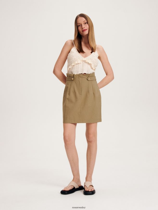 Reserved Women Cotton Mini Skirt P6H08T848 Apparel Brownish Green