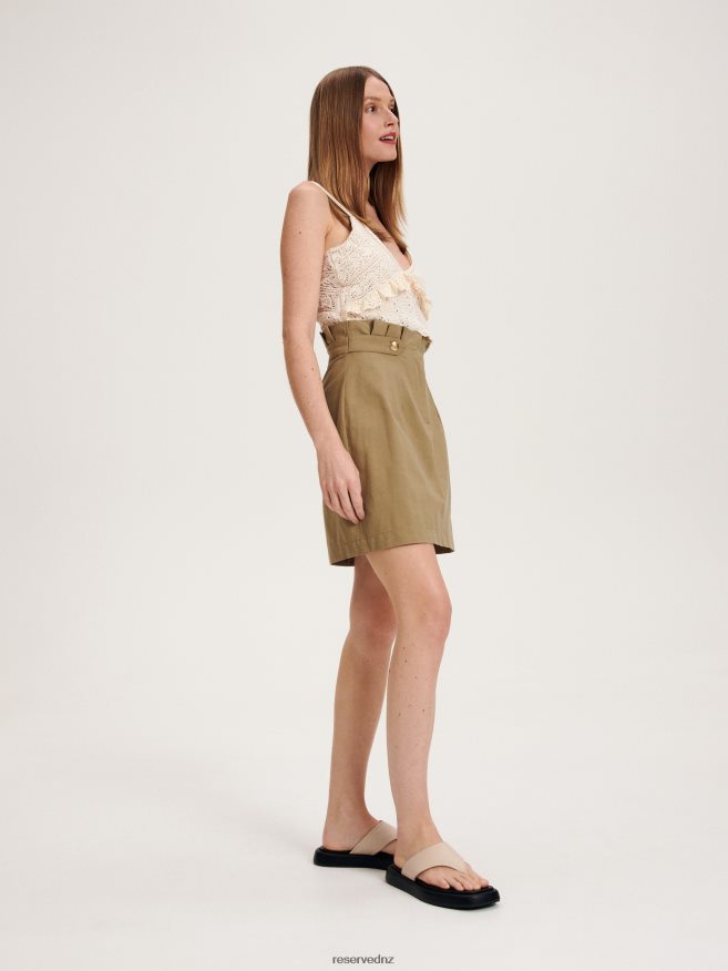 Reserved Women Cotton Mini Skirt P6H08T848 Apparel Brownish Green