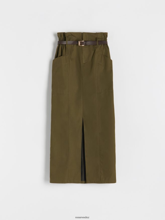 Reserved Women Cotton Skirt With Belt P6H08T823 Apparel Brownish Green