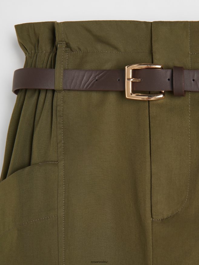 Reserved Women Cotton Skirt With Belt P6H08T823 Apparel Brownish Green