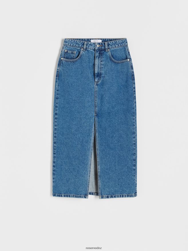 Reserved Women Denim Midi Skirt P6H08T828 Apparel Blue