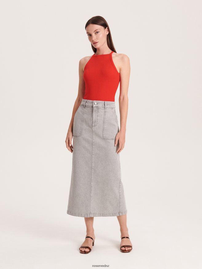 Reserved Women Denim Midi Skirt P6H08T835 Apparel Light Grey