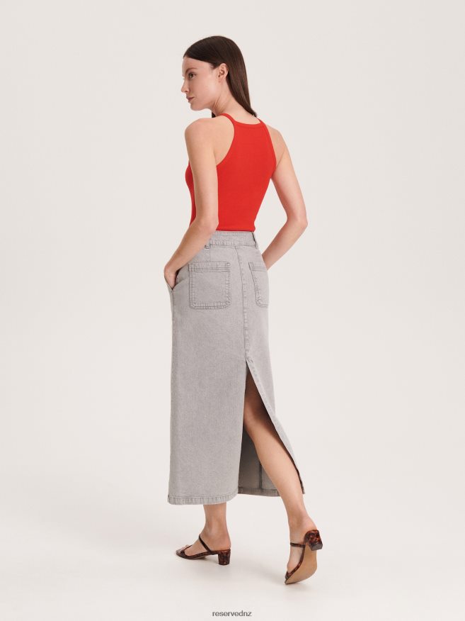 Reserved Women Denim Midi Skirt P6H08T835 Apparel Light Grey