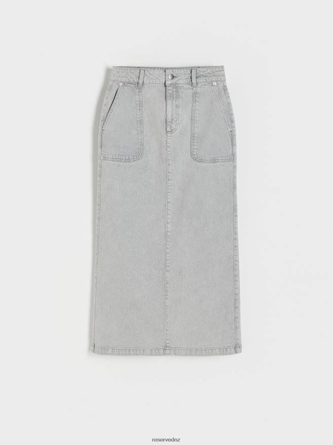 Reserved Women Denim Midi Skirt P6H08T835 Apparel Light Grey