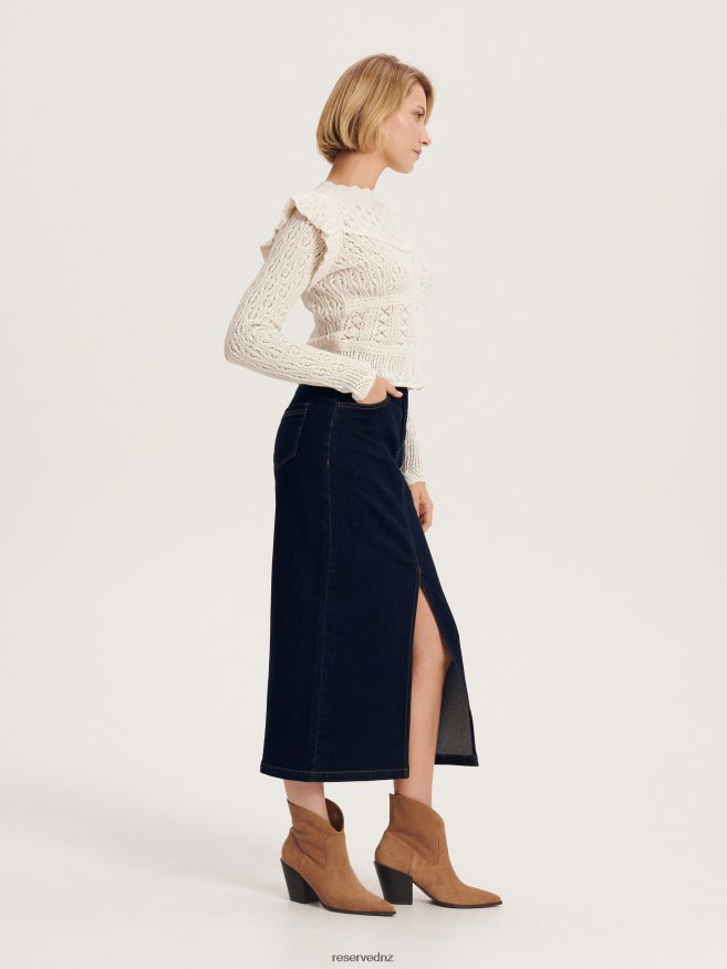 Reserved Women Denim Midi Skirt P6H08T97 Apparel Indigo Jeans