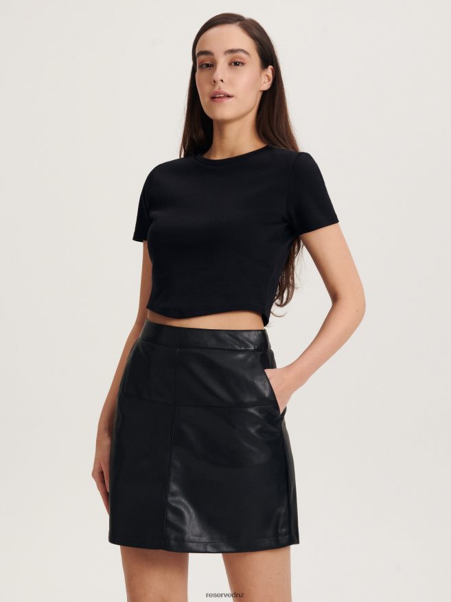 Reserved Women Faux Leather Skirt P6H08T116 Apparel Black