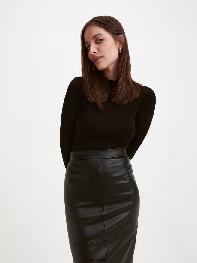 Reserved Women Faux Leather Skirt P6H08T831 Apparel Black