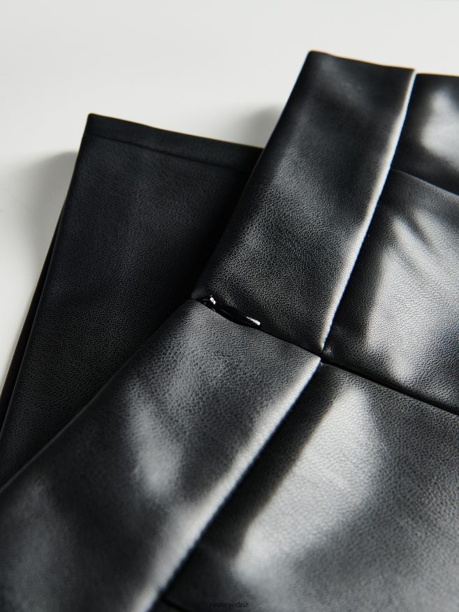 Reserved Women Faux Leather Skirt P6H08T831 Apparel Black