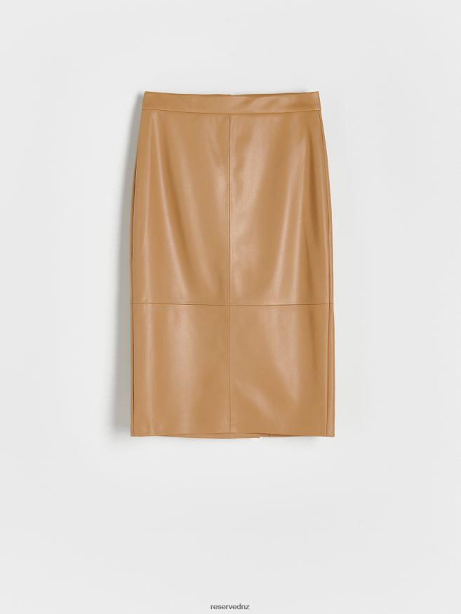 Reserved Women Faux Leather Skirt P6H08T836 Apparel Beige